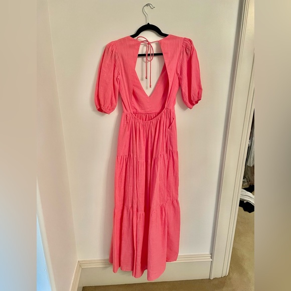 Seven Wonders V Neck Puff Sleeve Linen Maxi Dress in Pink Size S - Picture 7 of 11